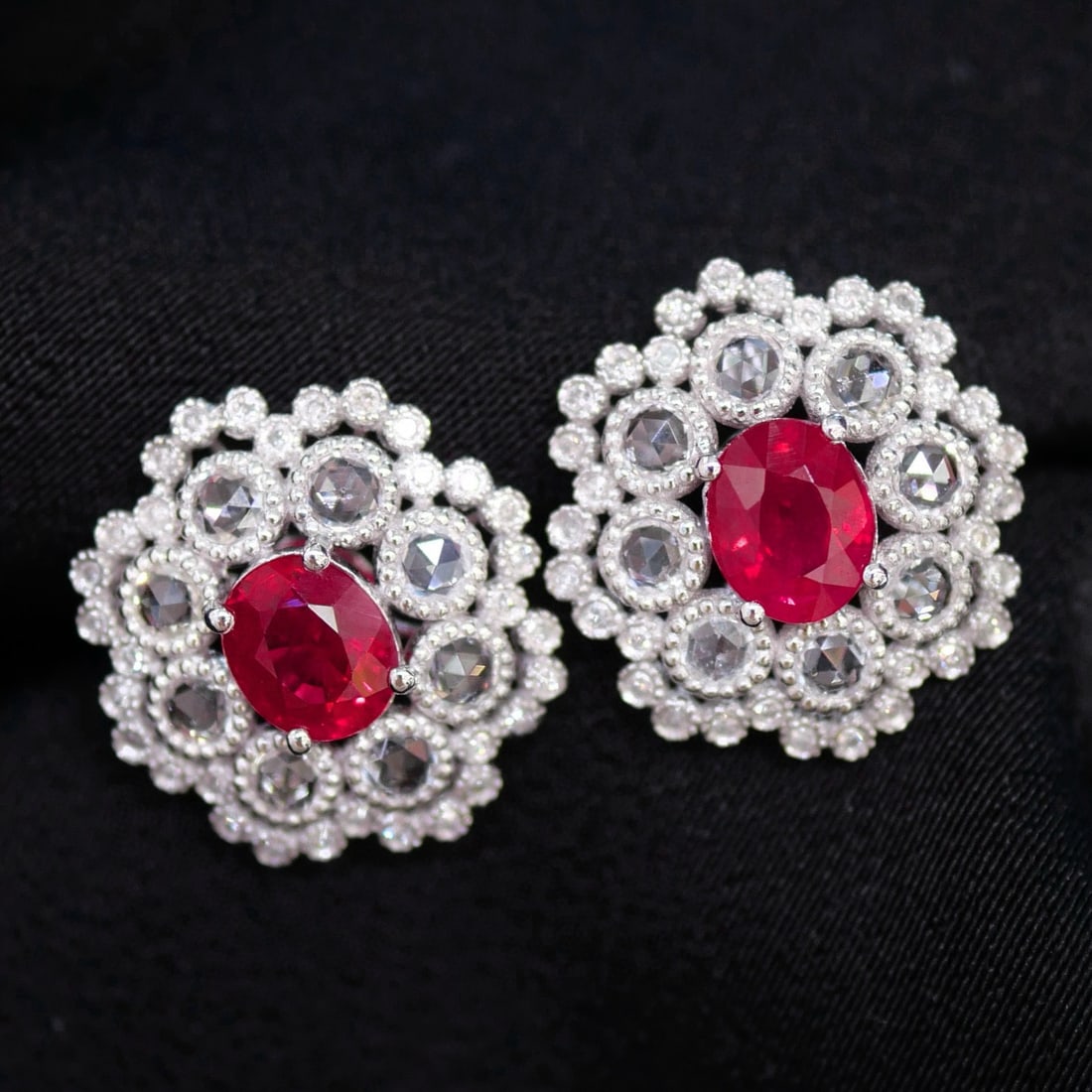 14k Gold 1.45 Ct Natural Ruby & Diamond & Sapphire Earrings - 5