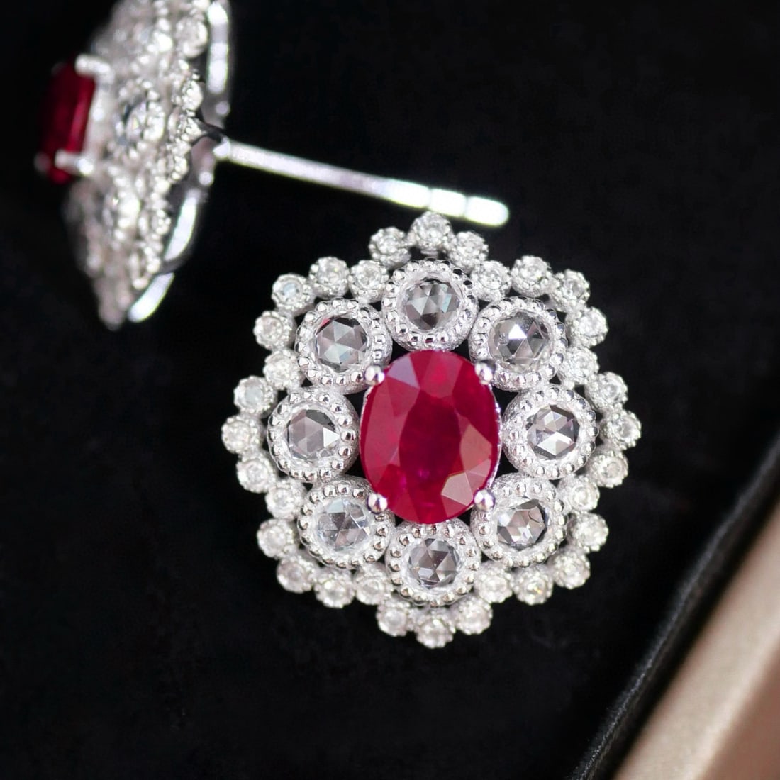 14k Gold 1.45 Ct Natural Ruby & Diamond & Sapphire Earrings - 6