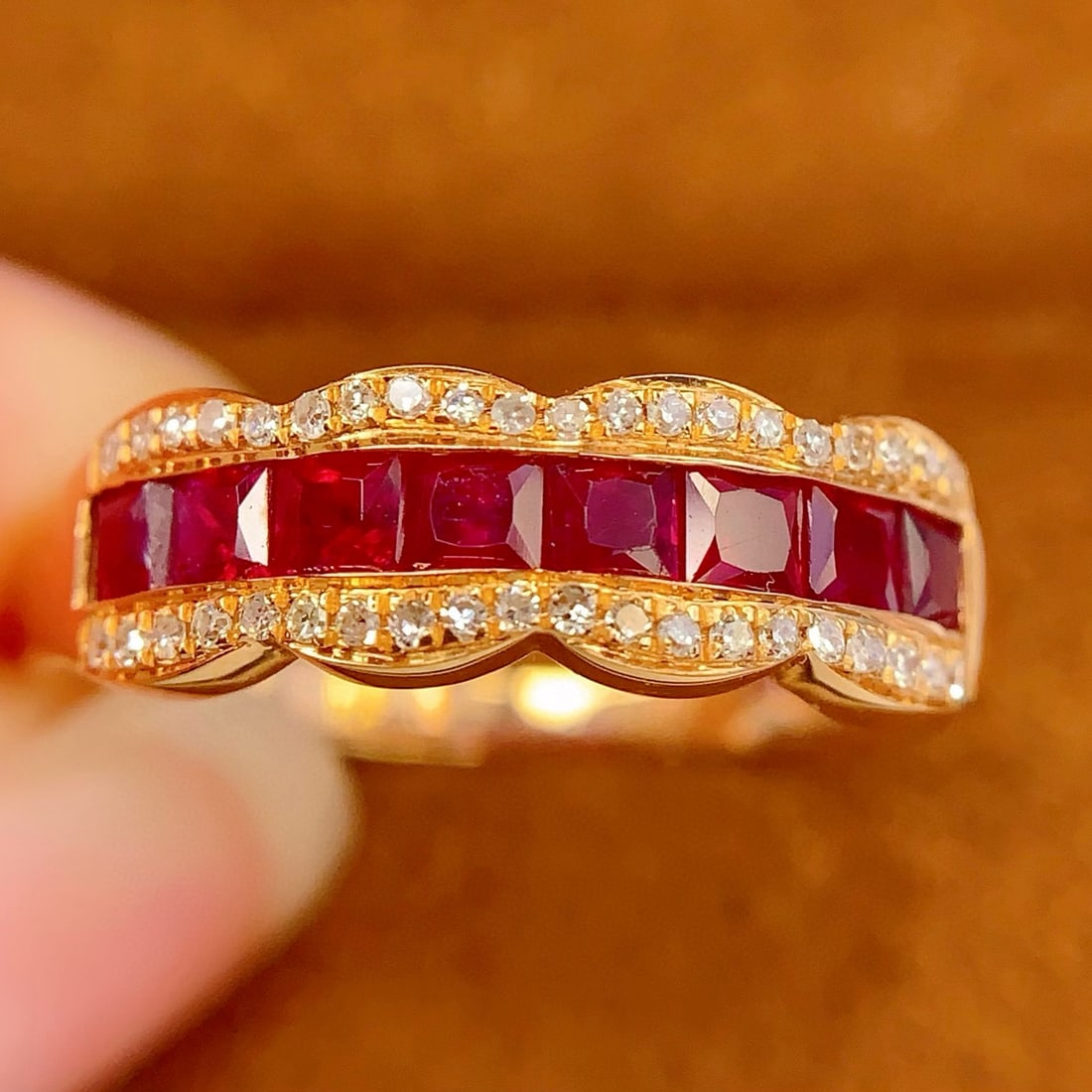 14k Gold 1 Ct Vivid Red Natural Ruby & Diamond Ring - 6