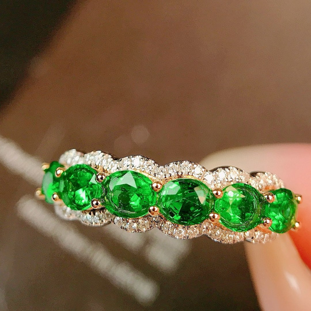 14k Gold 1.07 Ctw Vivid Green Natural Emerald & Diamond Ring - 6