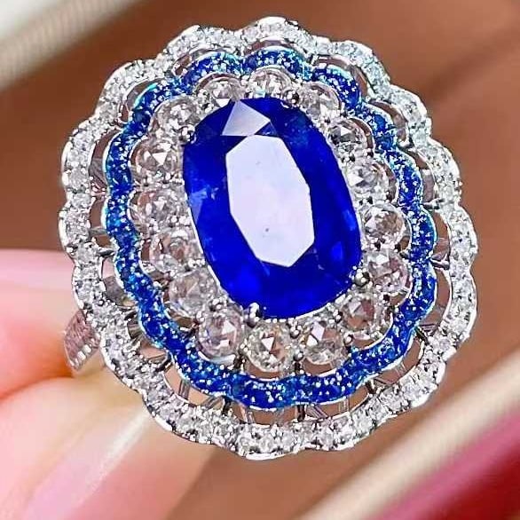 14k Gold 3.11 Ctw Natural Sapphire & Sapphire Ring - 7