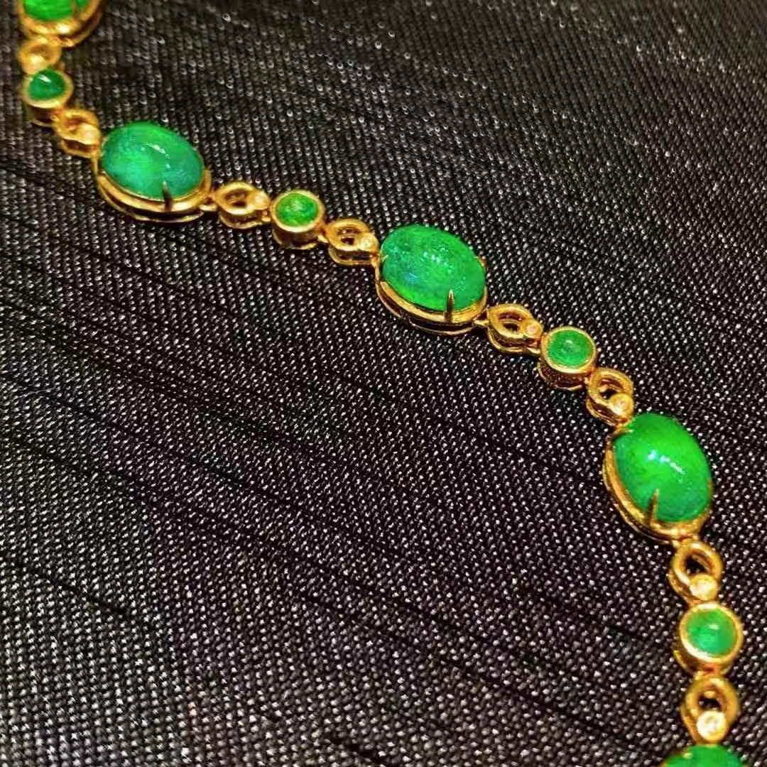 14k Gold 10.5 Ct Vivid Green Natural Emerald & Diamond Bracelet - 7