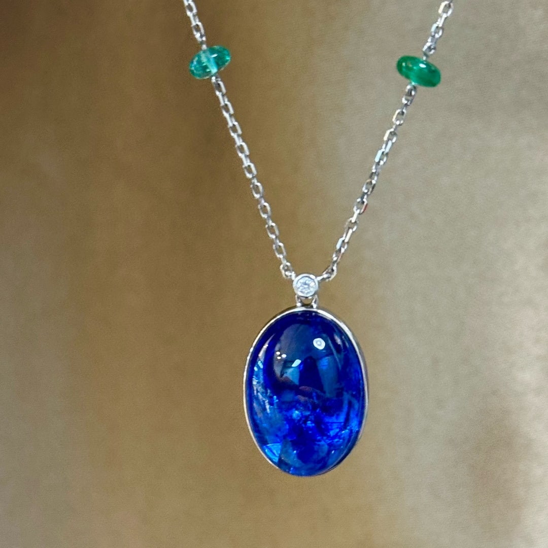14k Gold 16.70 Ctw Natural Tanzanite & Emerald Necklace - 3