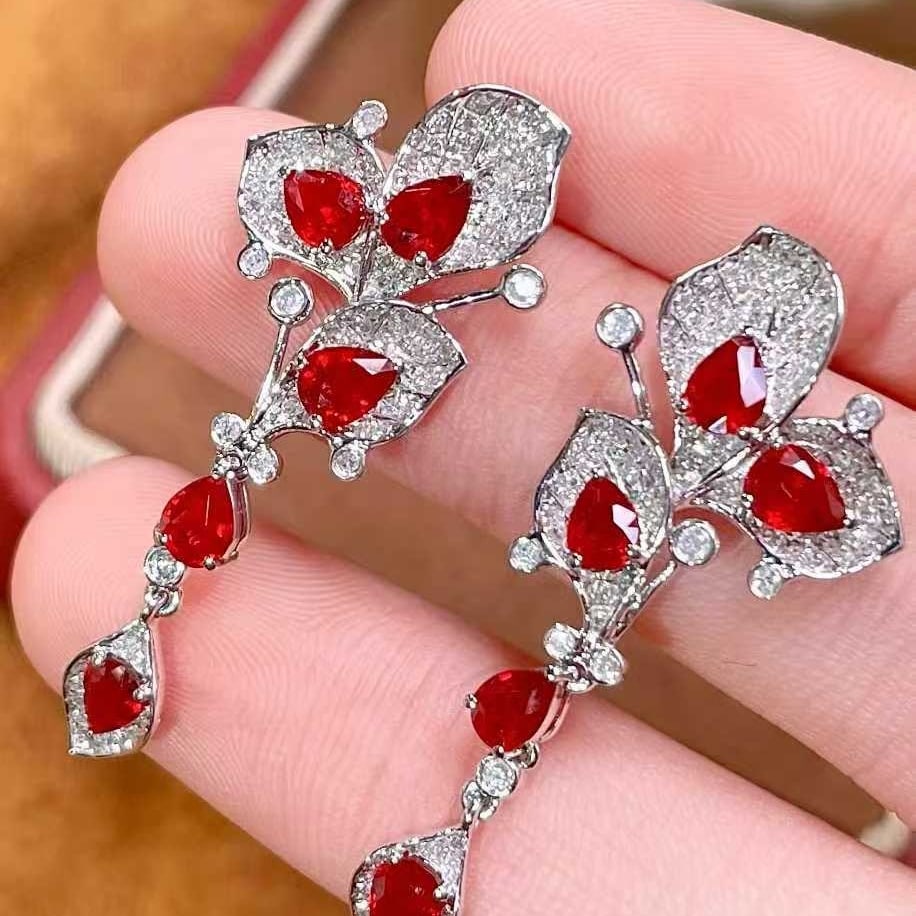 14k Gold 2.1 Ct Natural Ruby & Diamond Earrings - 3
