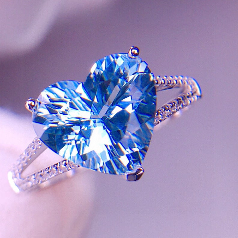 14k Gold 3.05 Ct Natural Aquamarine & Diamond Ring - 3