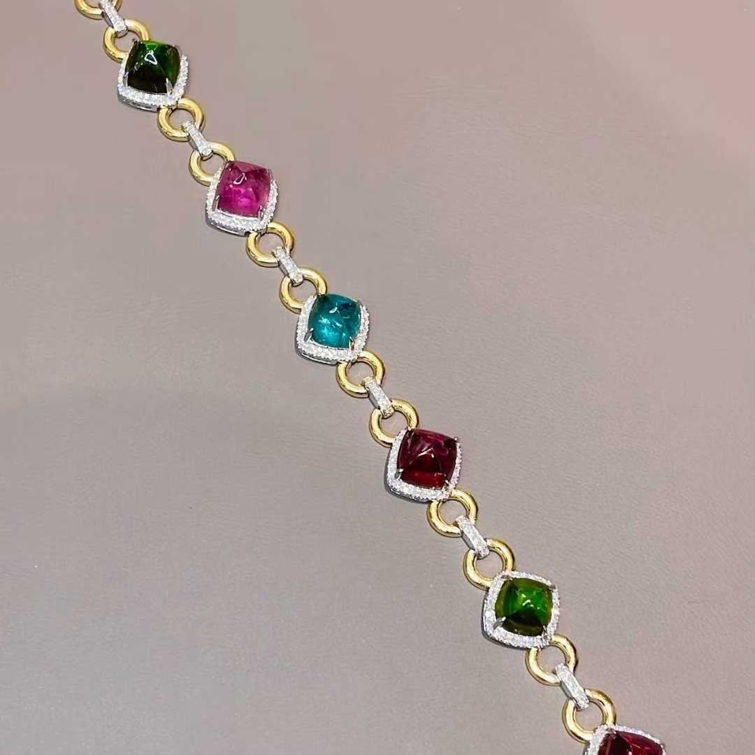 14k Gold 15 Ct Natural Tourmaline & Diamond Bracelet - 3
