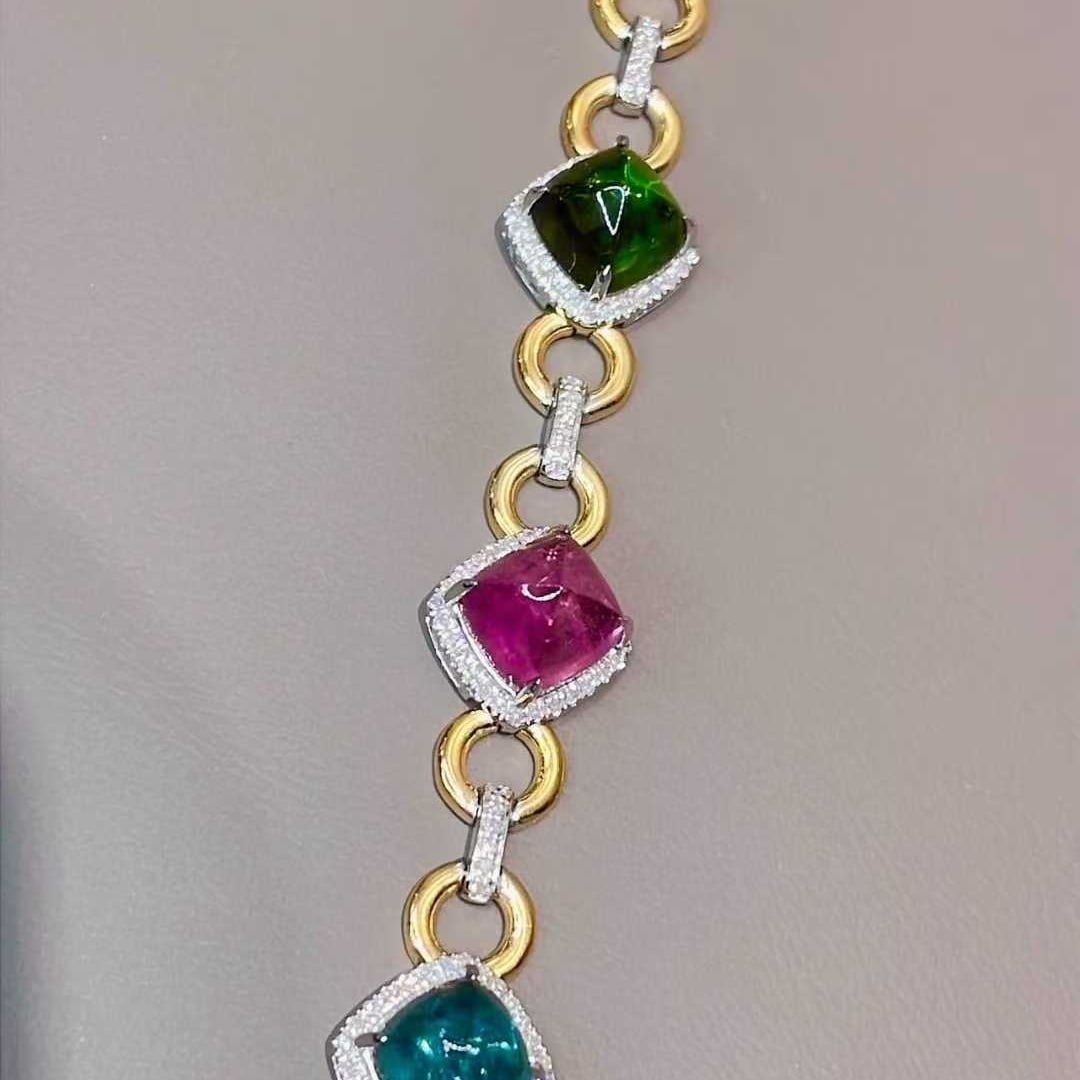 14k Gold 15 Ct Natural Tourmaline & Diamond Bracelet - 5