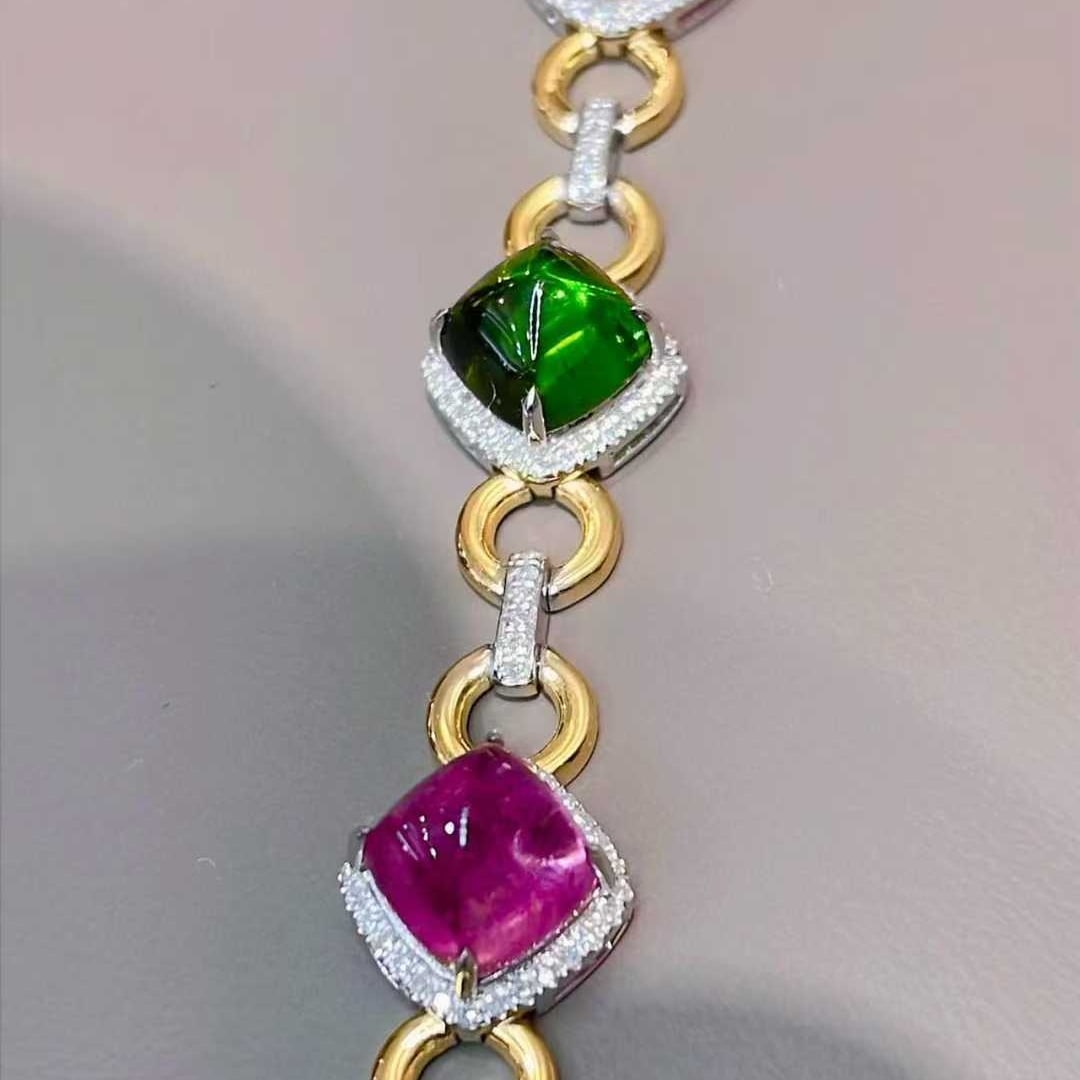 14k Gold 15 Ct Natural Tourmaline & Diamond Bracelet - 6