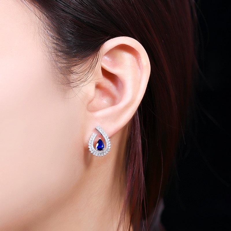 14k Gold 1.77 Ctw Natural Sapphire & Diamond Earrings - 4