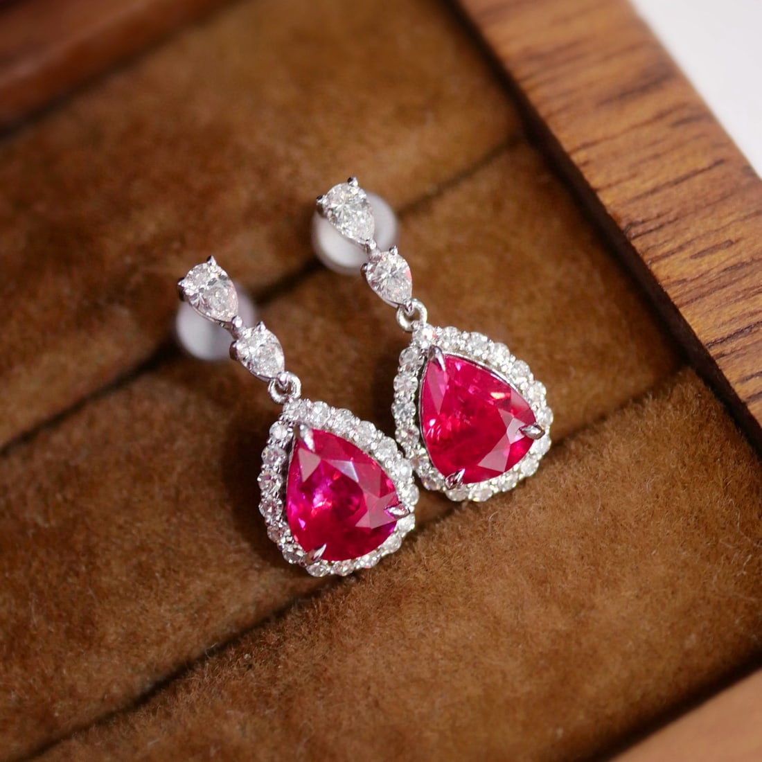 14k Gold 1.84 Ctw Natural Ruby & Diamond Earrings - 3