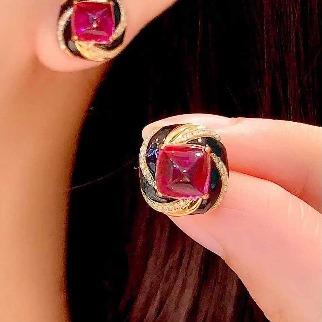 14k Gold 5.7 Ct Natural Tourmaline & Diamond Earrings - 5