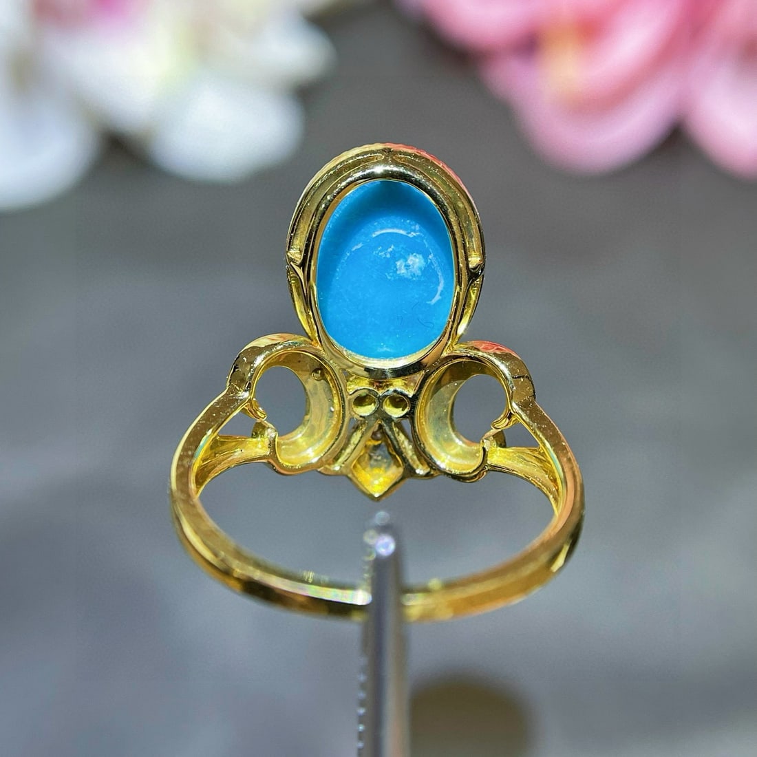 14k Gold 2.81 Ctw Natural Blue Turquoise & Diamond Ring - 5