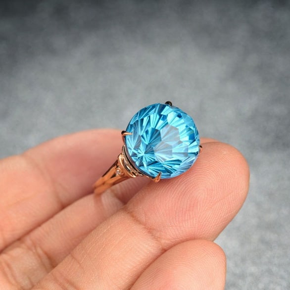 14k Gold 13.85 Ct Natural Topaz & Diamond Ring - 8