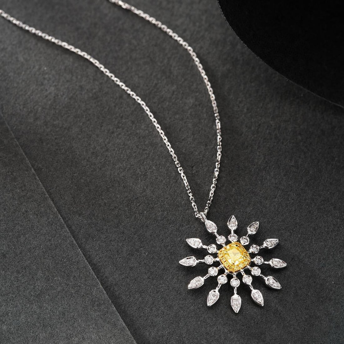 14k Gold 0.35 Ctw Natural Yellow Diamond & Diamond Necklace - 2