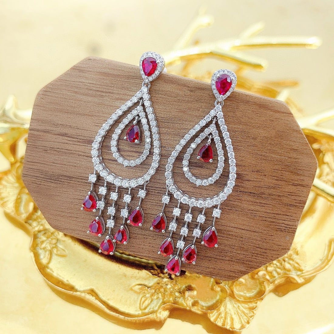 14k Gold 3.38 Ctw Vivid Red Natural Ruby & Diamond Earrings - 4