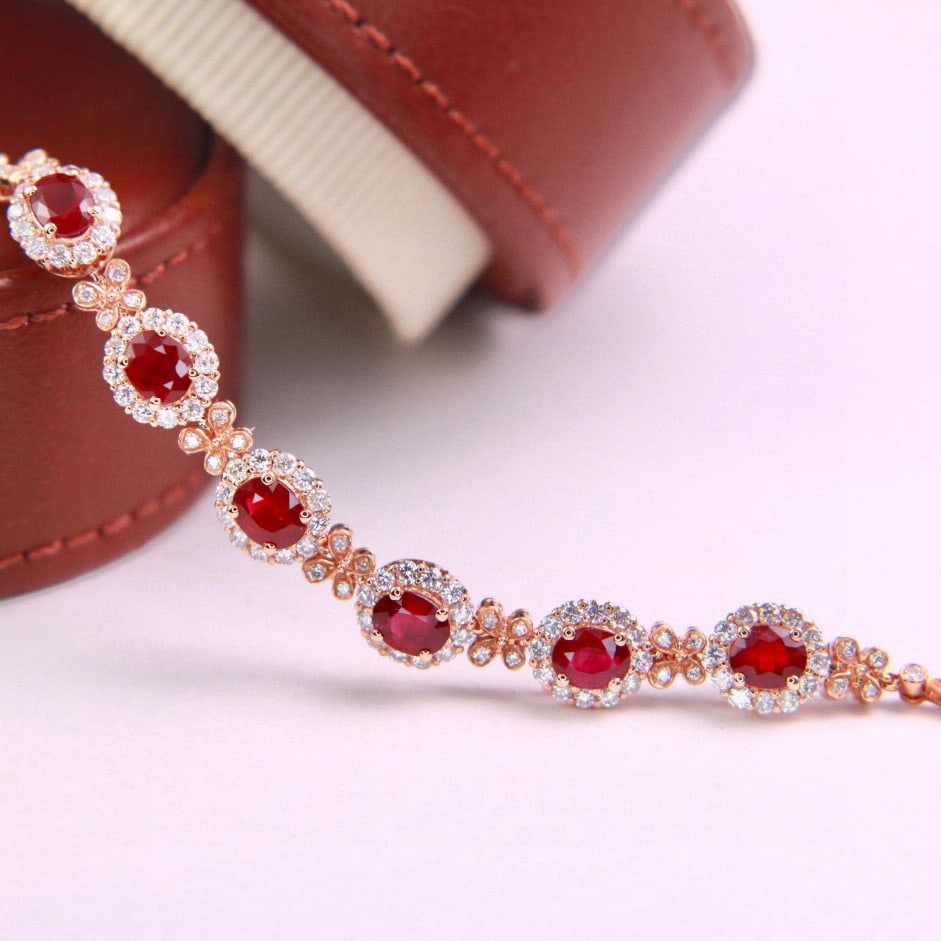 14k Gold 3.16 Ctw Vivid Red Natural Ruby & Diamond Bracelet - 2