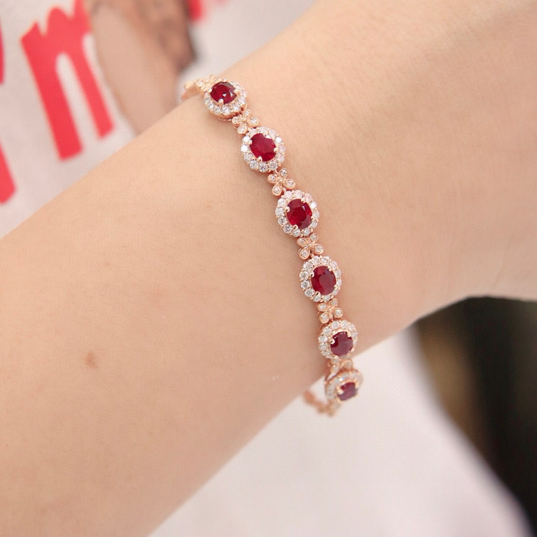 14k Gold 3.16 Ctw Vivid Red Natural Ruby & Diamond Bracelet - 4