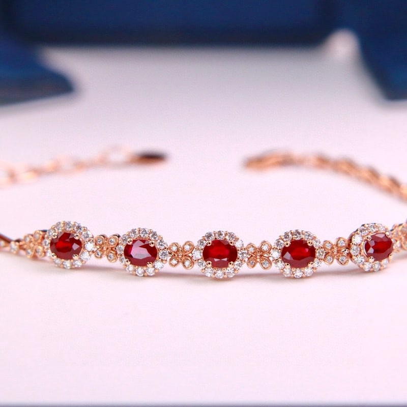14k Gold 3.16 Ctw Vivid Red Natural Ruby & Diamond Bracelet - 5