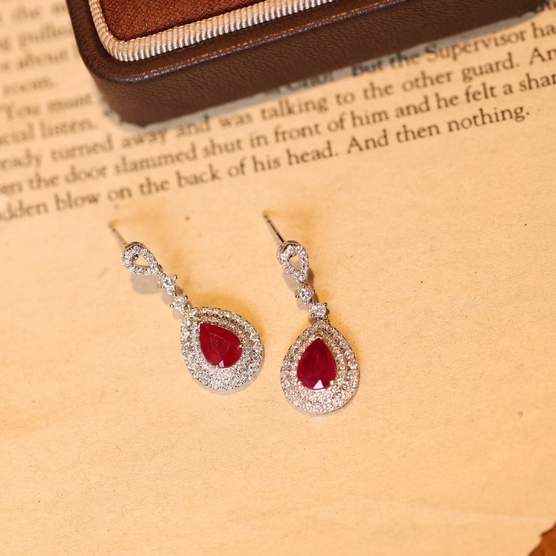 14k Gold 2.96 Ctw Vivid Red Natural Ruby & Diamond Earrings - 5
