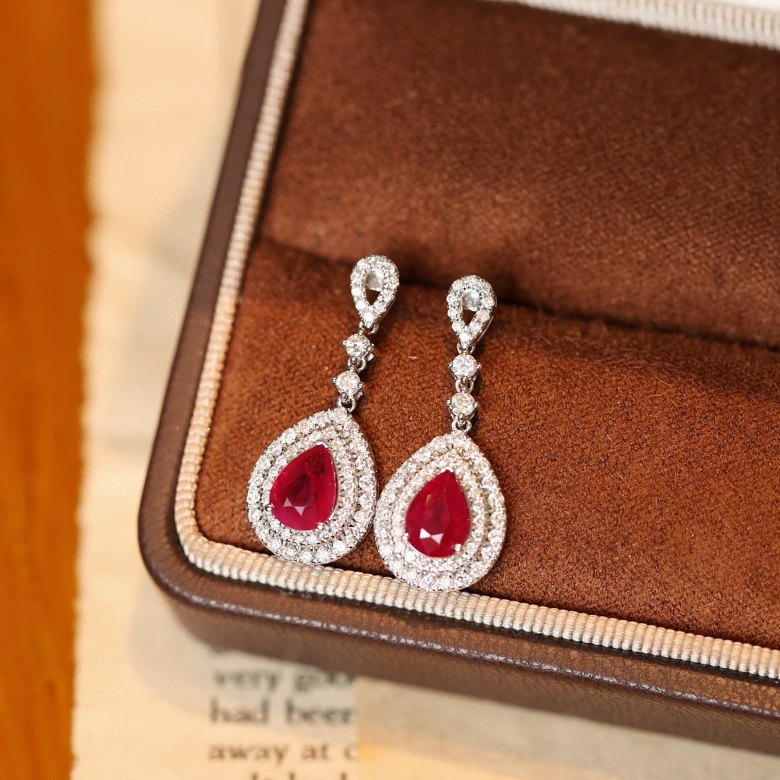 14k Gold 2.96 Ctw Vivid Red Natural Ruby & Diamond Earrings - 6