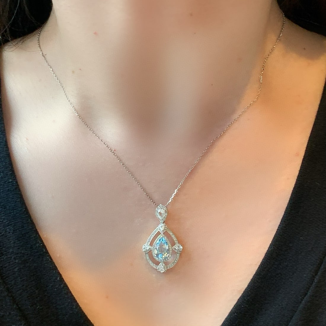 14k Gold 1.59 Ctw Natural Aquamarine & Diamond Pendant( Without Chain ) - 4