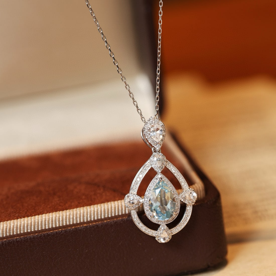 14k Gold 1.59 Ctw Natural Aquamarine & Diamond Pendant( Without Chain ) - 5