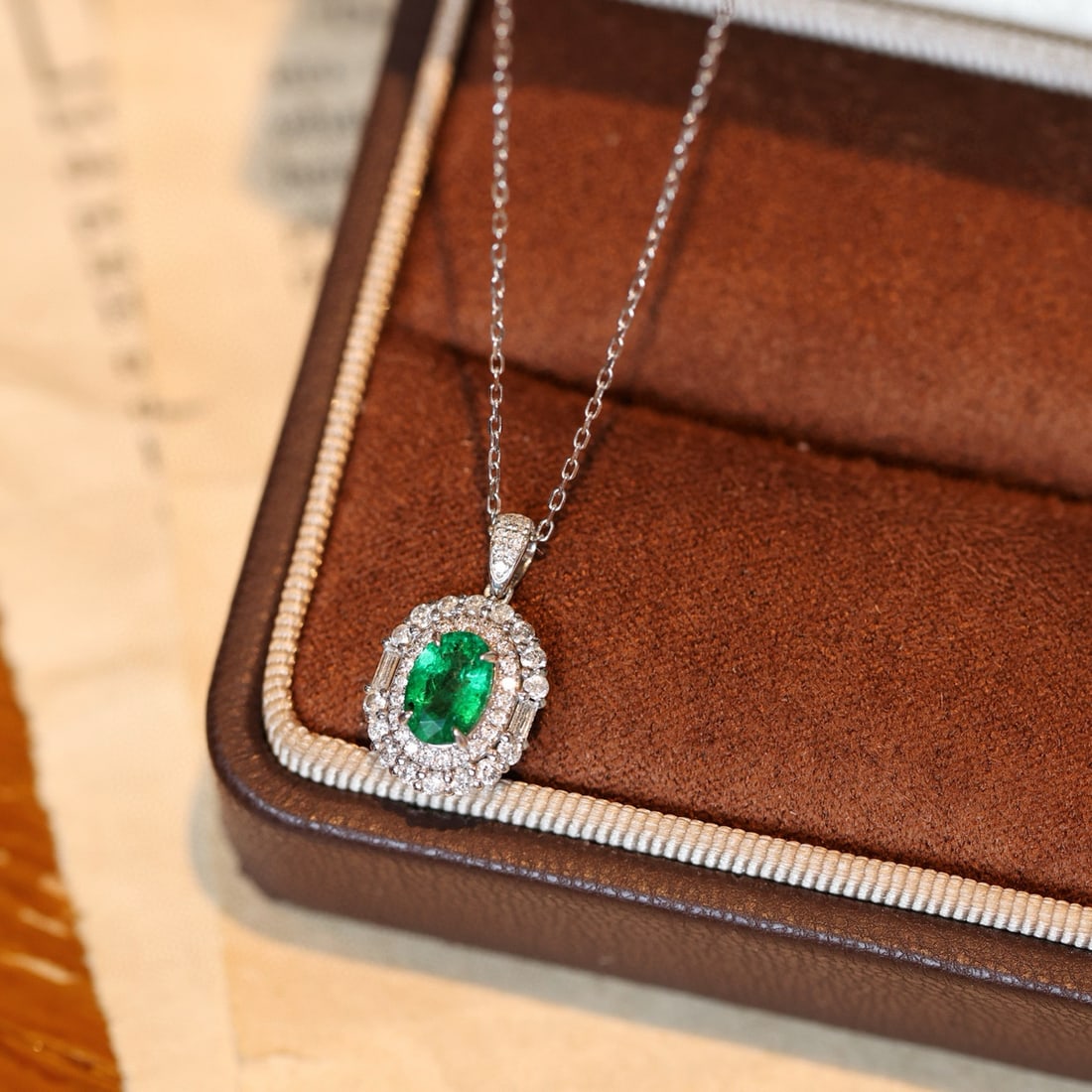 14k Gold 1.16 Ctw Vivid Green Natural Emerald & Diamond Pendant( Without Chain ) - 2