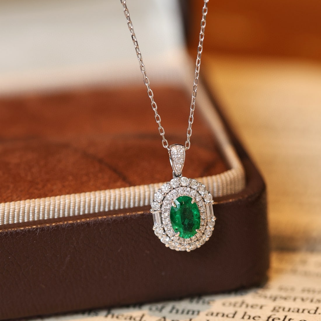14k Gold 1.16 Ctw Vivid Green Natural Emerald & Diamond Pendant( Without Chain ) - 3