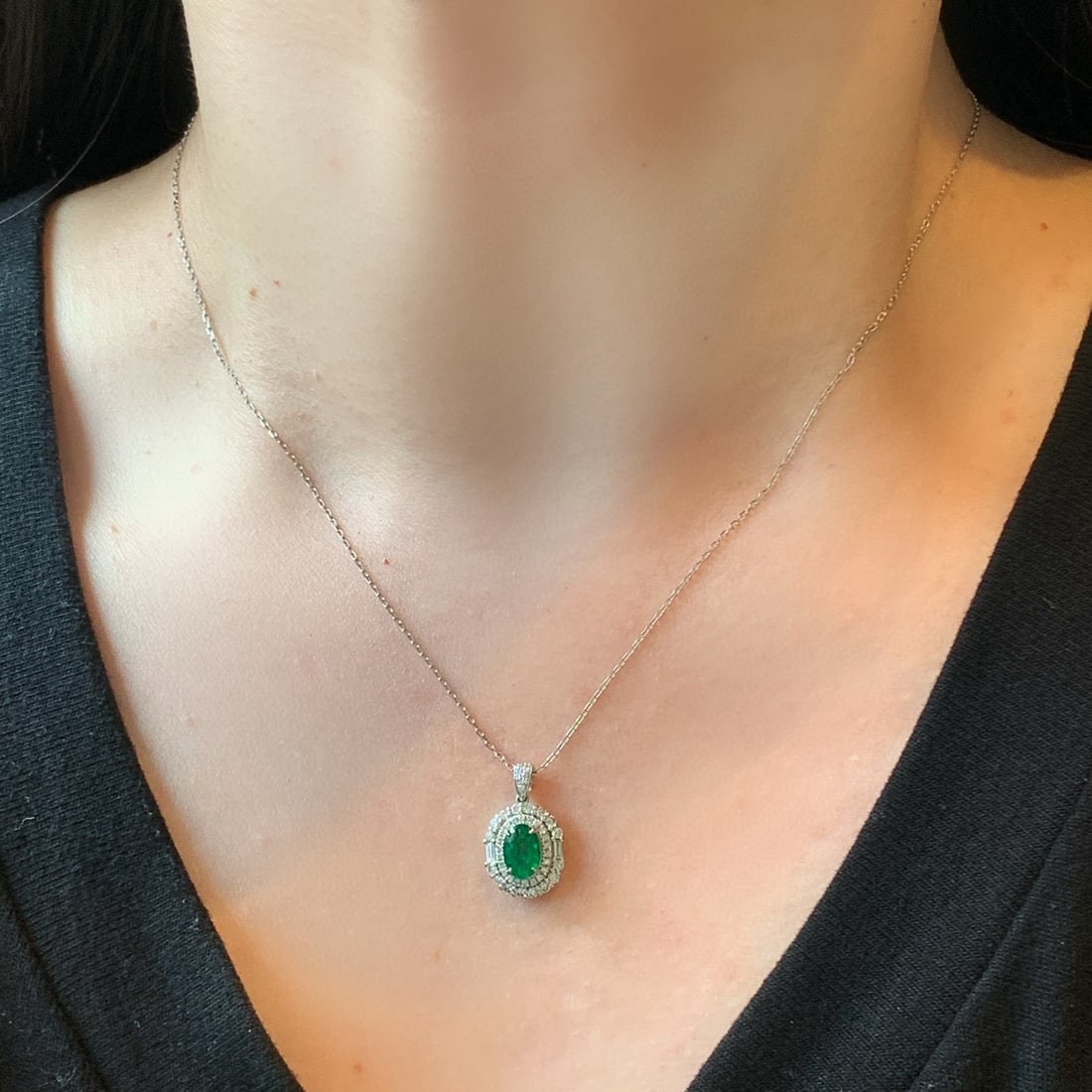 14k Gold 1.16 Ctw Vivid Green Natural Emerald & Diamond Pendant( Without Chain ) - 4