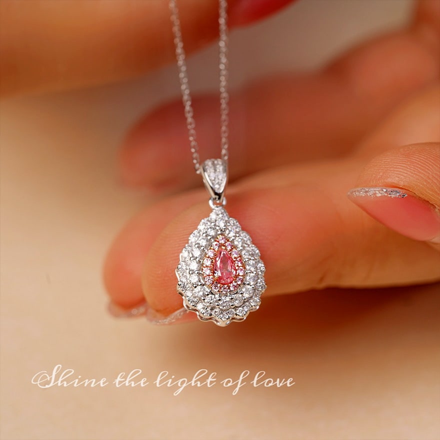 14k Gold 0.60 Ctw Natural Pink Diamond & Diamond Pendant( Without Chain ) - 2