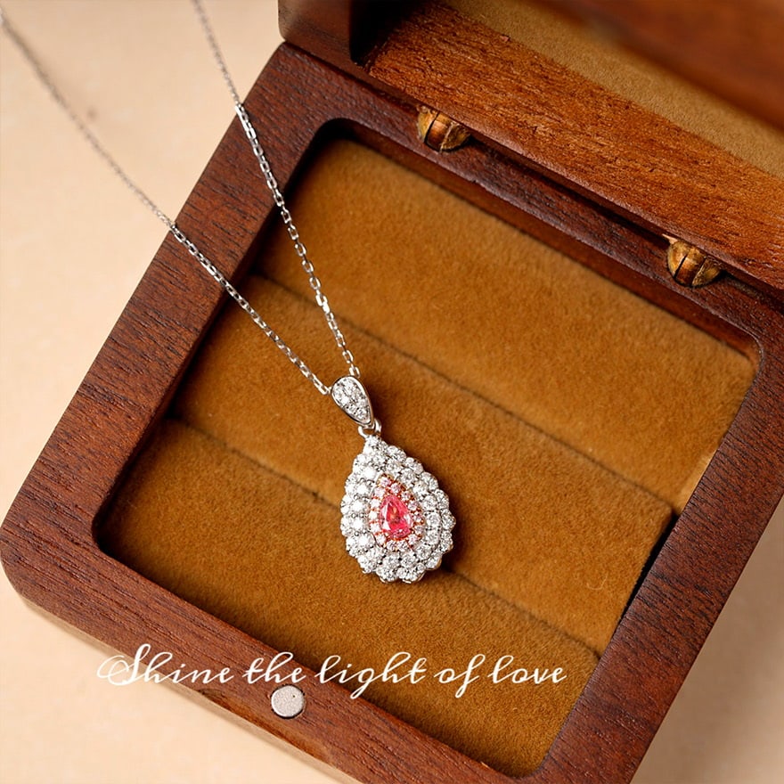14k Gold 0.60 Ctw Natural Pink Diamond & Diamond Pendant( Without Chain ) - 3
