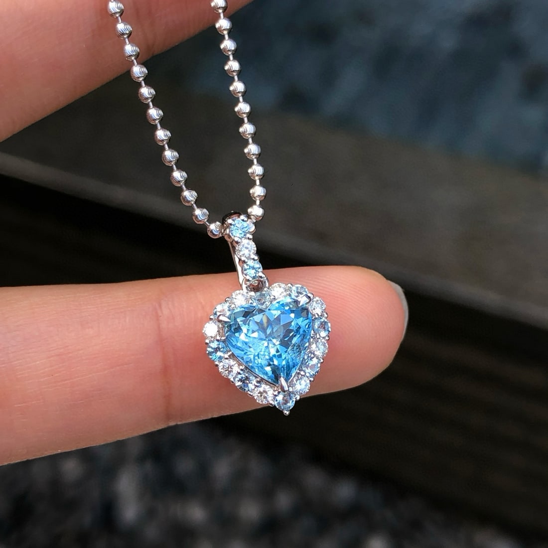 14k Gold 1.80 Ctw Natural Aquamarine & Diamond Pendant( Without Chain ) - 2