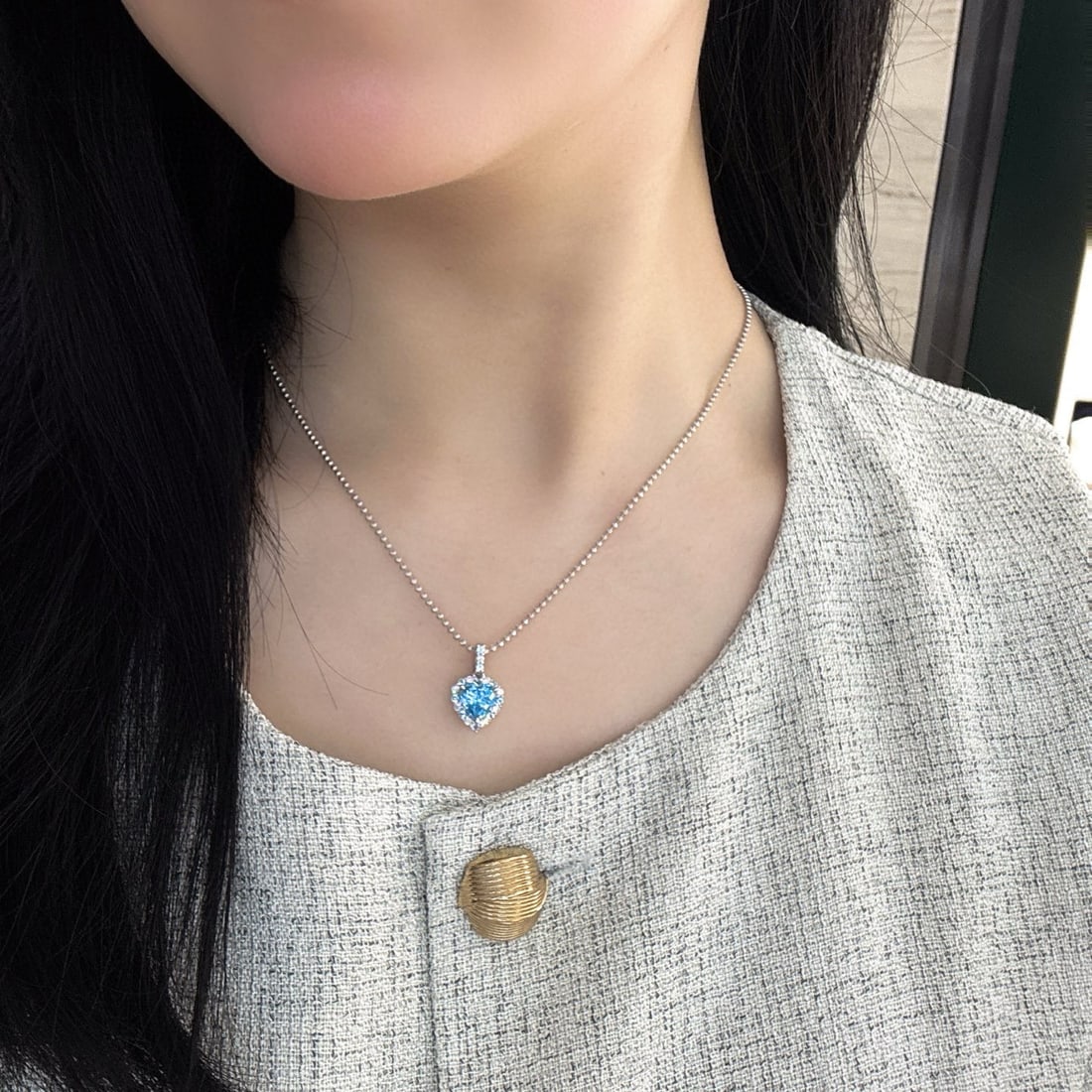 14k Gold 1.80 Ctw Natural Aquamarine & Diamond Pendant( Without Chain ) - 3