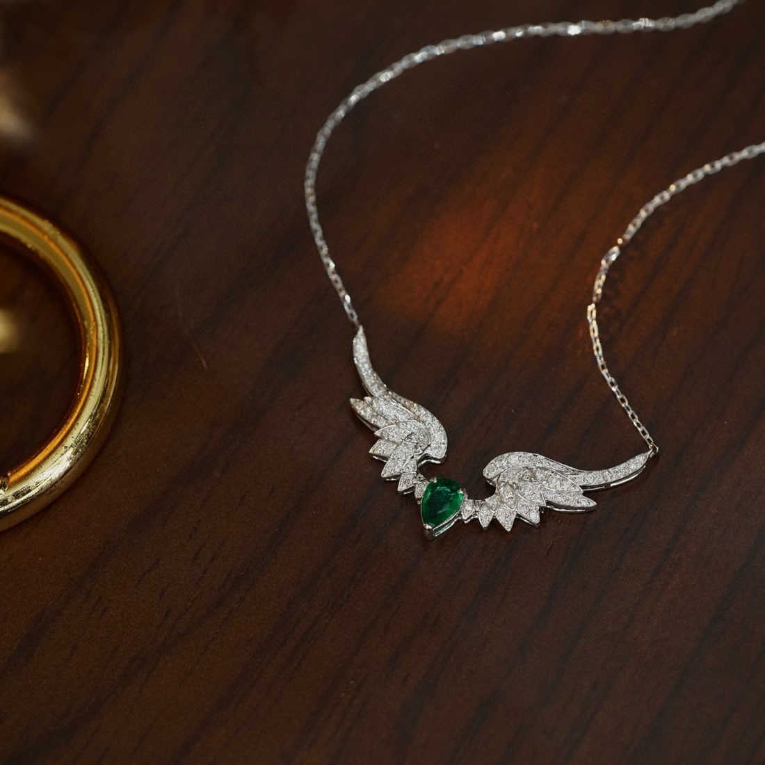 14k Gold 0.64 Ctw Vivid Green Natural Emerald & Diamond Necklace - 2