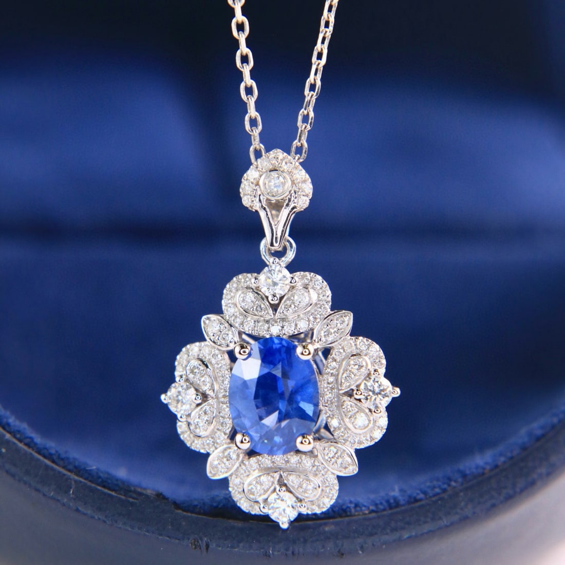 14k Gold 2.04 Ctw Natural Sapphire & Diamond Pendant( Without Chain ) - 2