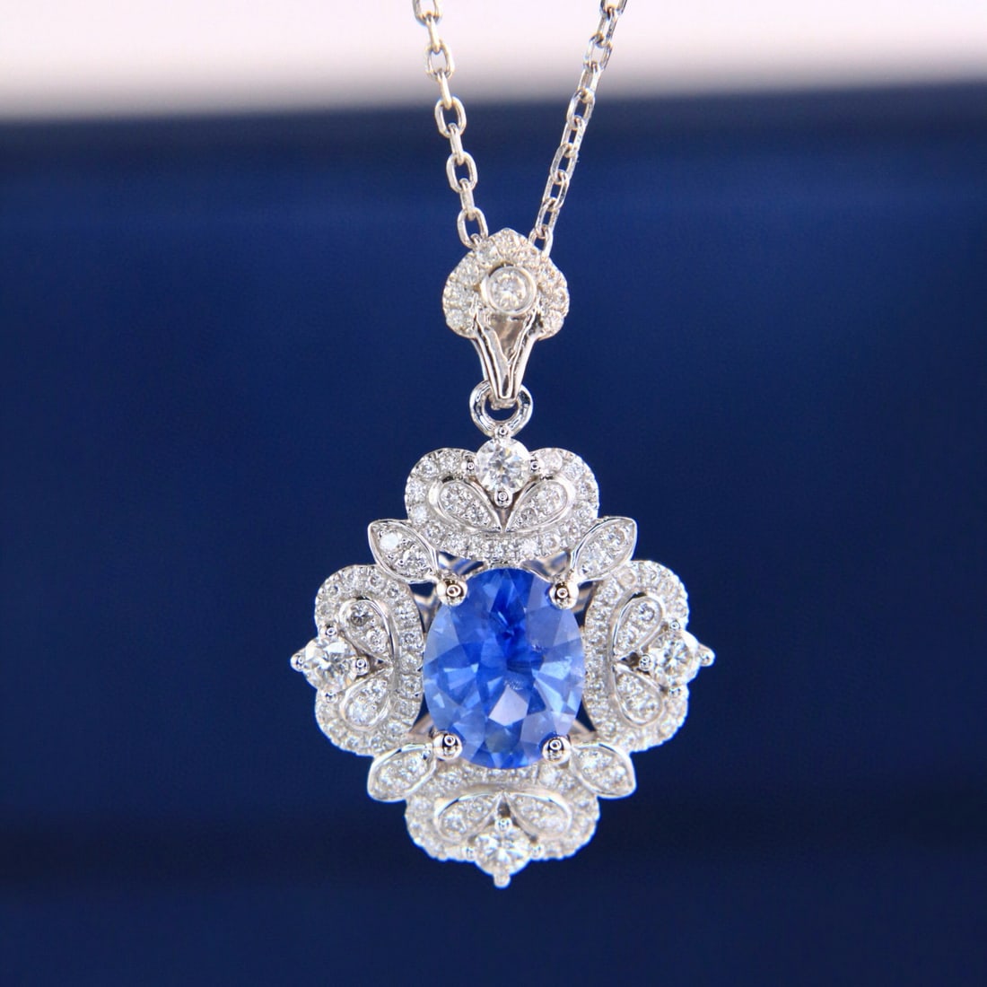 14k Gold 2.04 Ctw Natural Sapphire & Diamond Pendant( Without Chain ) - 5
