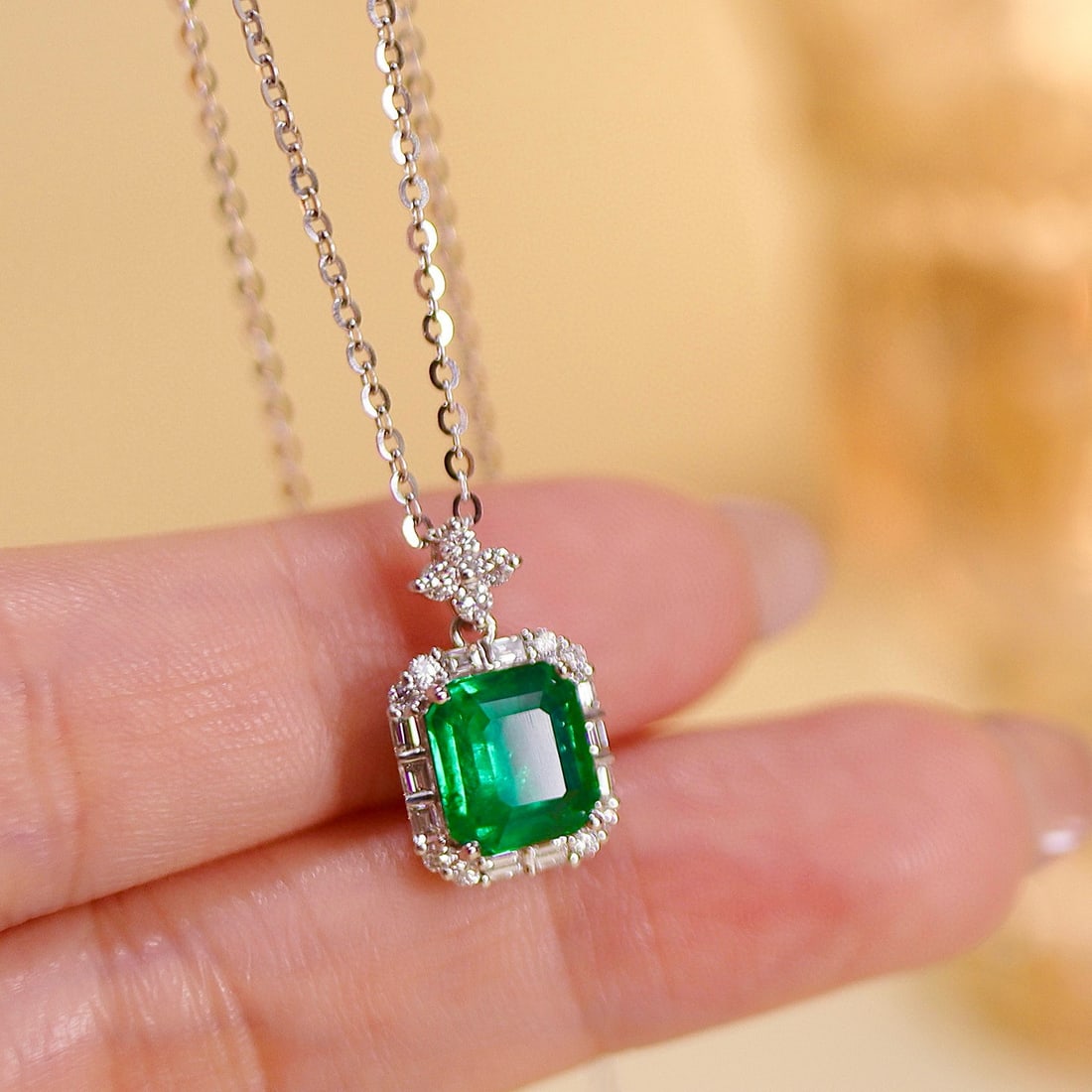 14k Gold 3.03 Ctw Vivid Green Natural Emerald & Diamond Necklace - 4