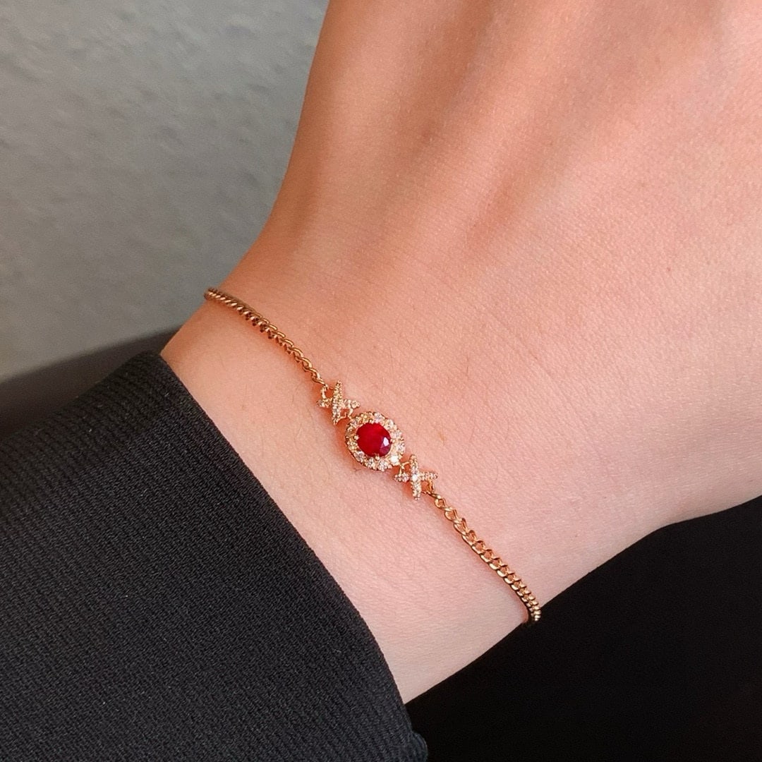14k Gold 0.35 Ct Natural Ruby & Diamond Bracelet - 2