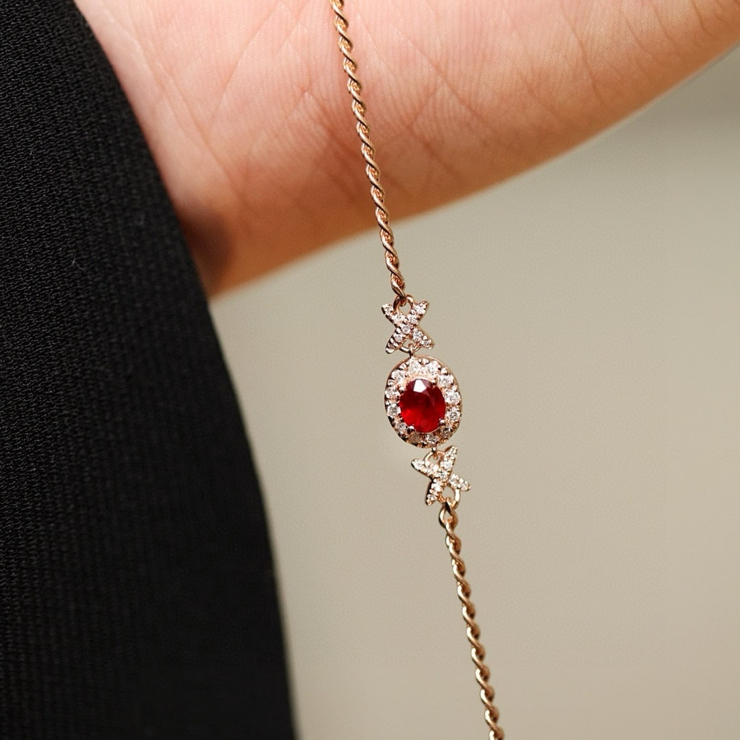 14k Gold 0.35 Ct Natural Ruby & Diamond Bracelet - 3