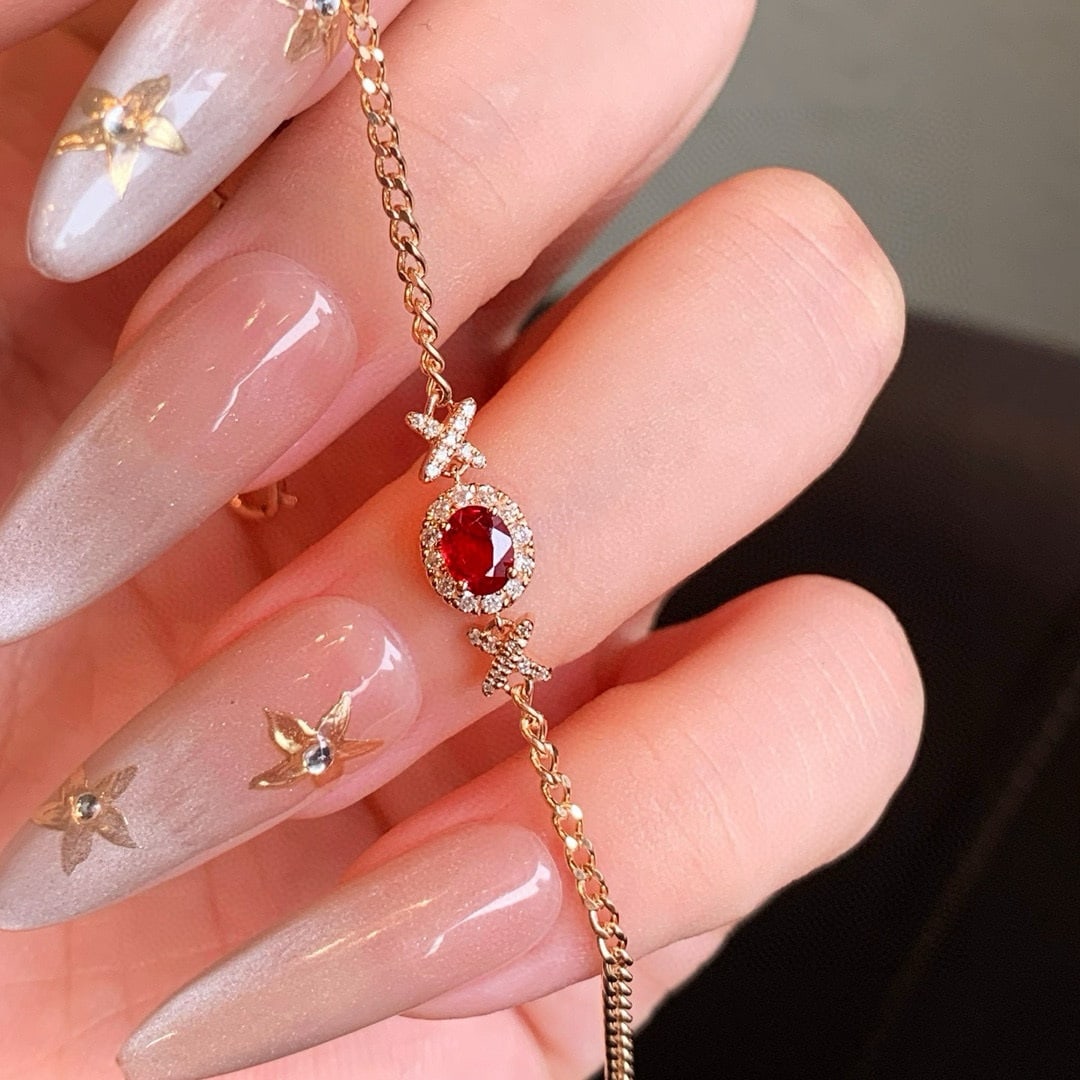 14k Gold 0.35 Ct Natural Ruby & Diamond Bracelet - 4