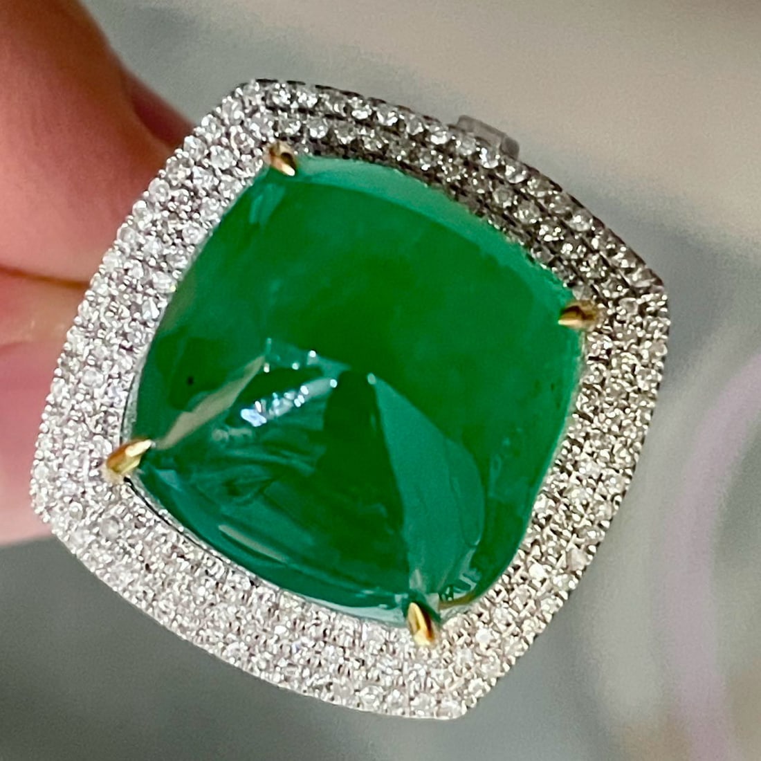 14k Gold 14.7 Ct Vivid Green Natural Emerald & Diamond Ring/pendant( Without Chain ) - 3