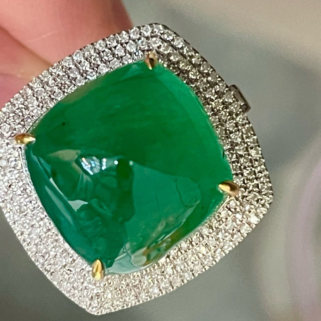 14k Gold 14.7 Ct Vivid Green Natural Emerald & Diamond Ring/pendant( Without Chain ) - 4