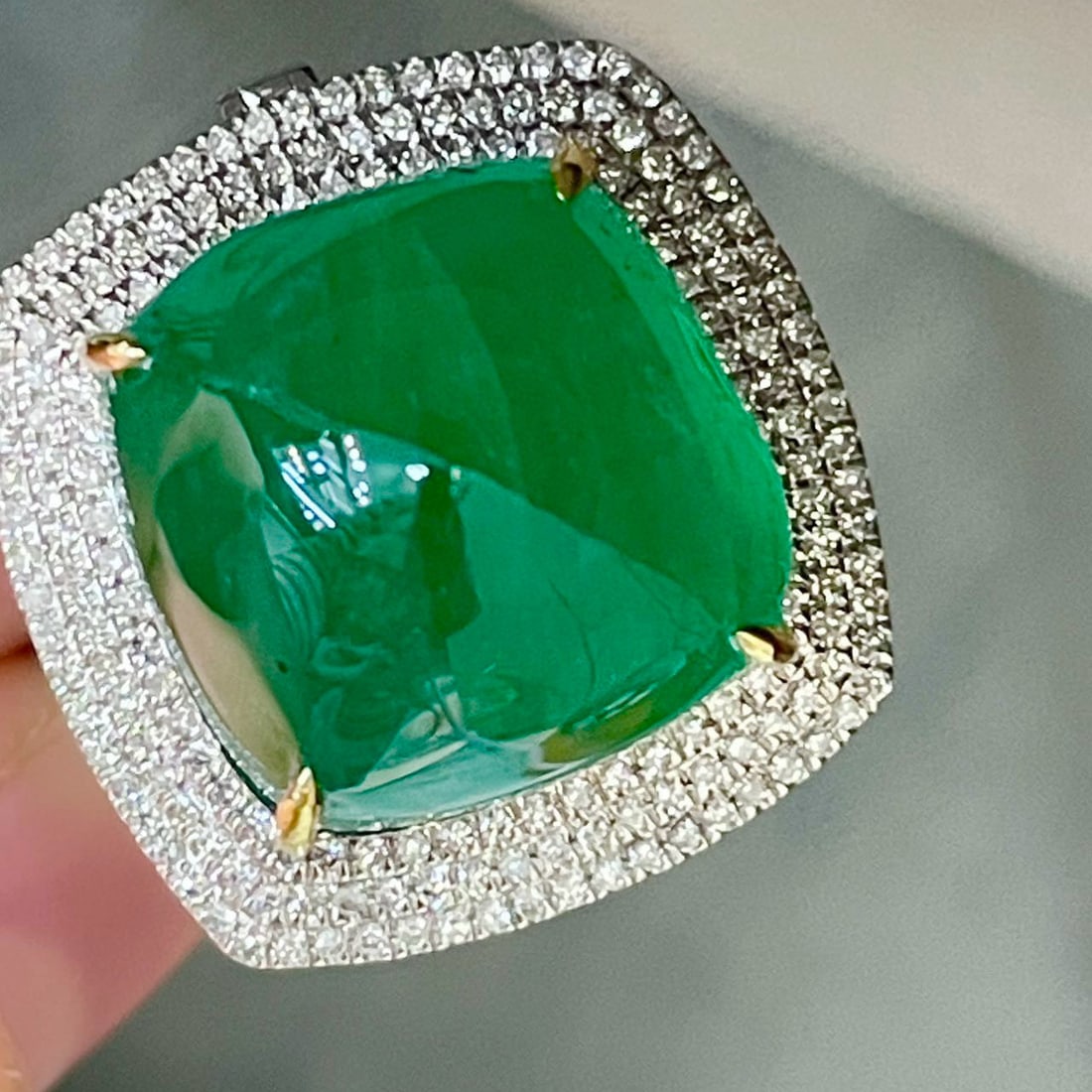 14k Gold 14.7 Ct Vivid Green Natural Emerald & Diamond Ring/pendant( Without Chain ) - 5