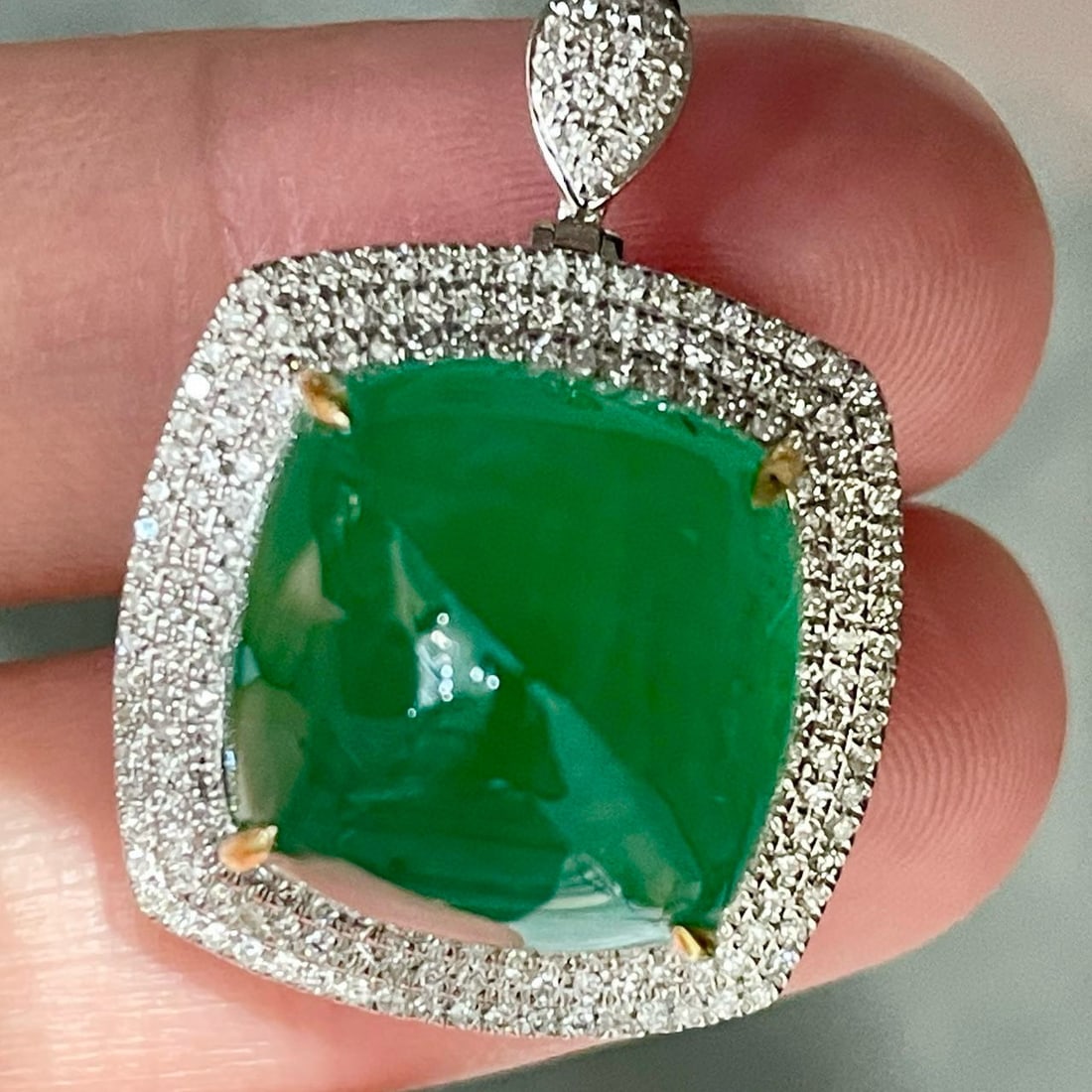 14k Gold 14.7 Ct Vivid Green Natural Emerald & Diamond Ring/pendant( Without Chain ) - 6
