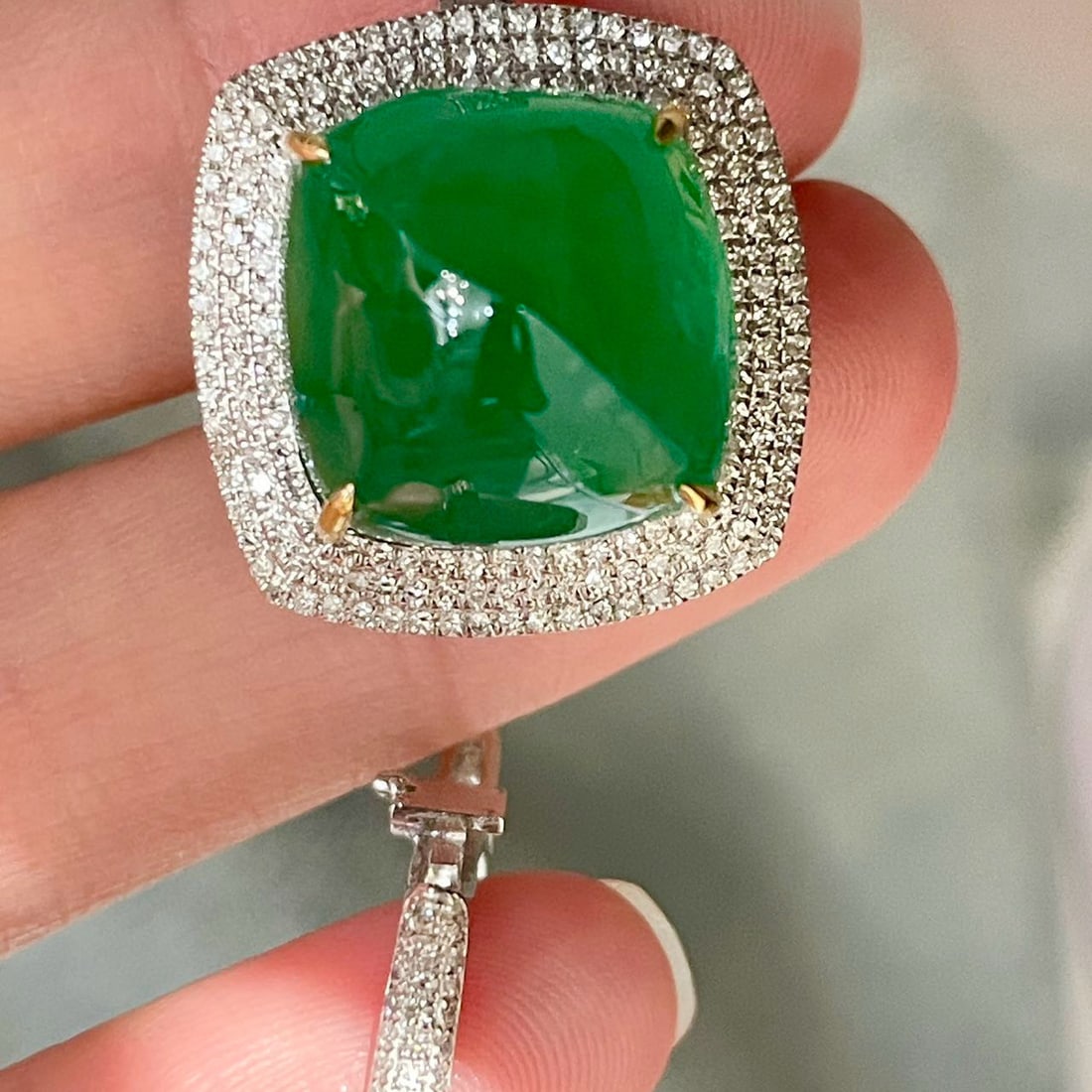 14k Gold 14.7 Ct Vivid Green Natural Emerald & Diamond Ring/pendant( Without Chain ) - 7