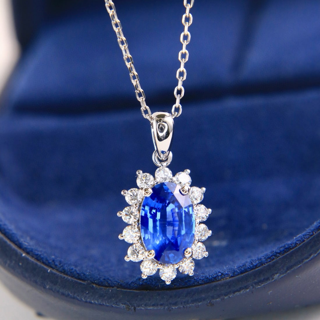 14k Gold 2.45 Ctw Natural Sapphire & Diamond Pendant( Without Chain ) - 2