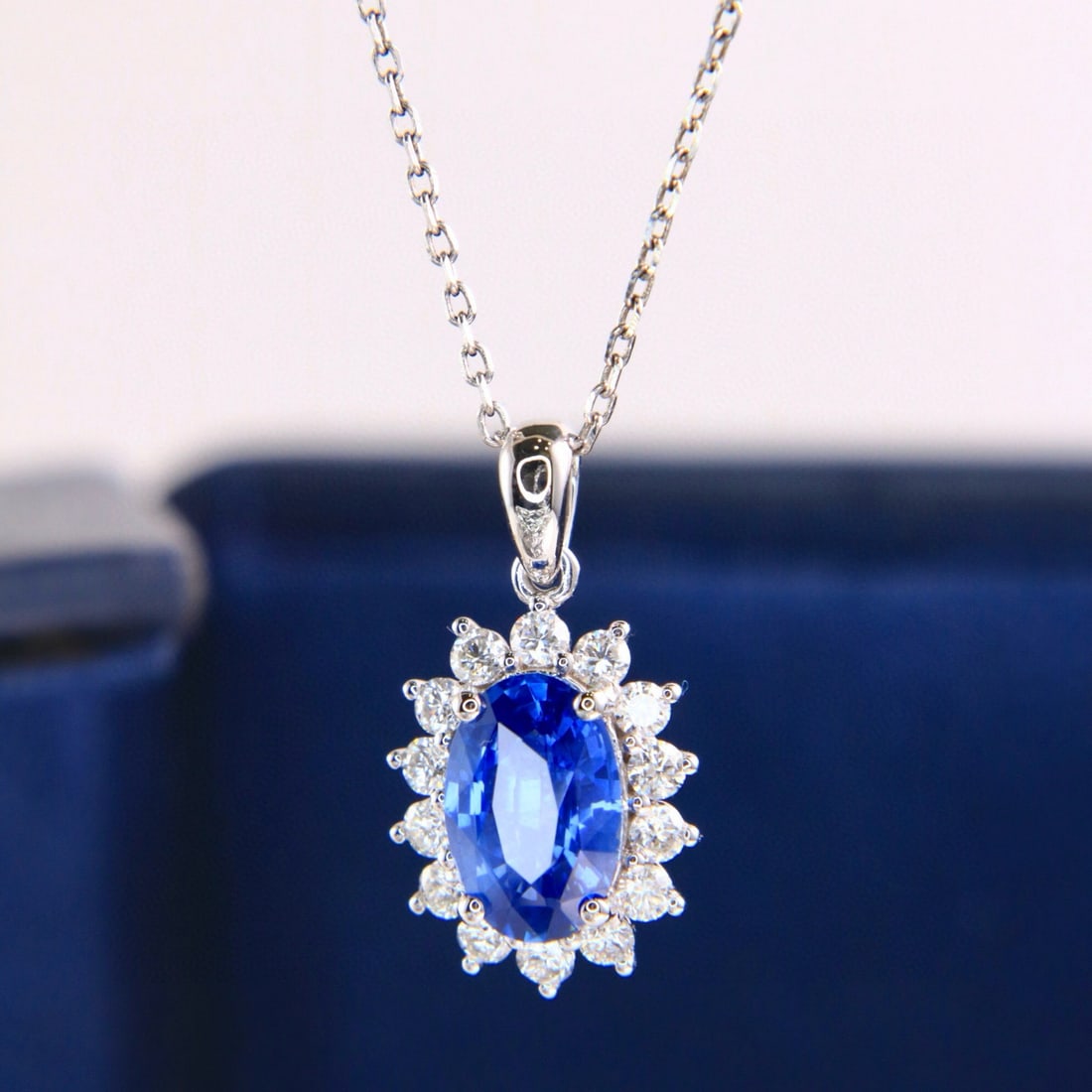 14k Gold 2.45 Ctw Natural Sapphire & Diamond Pendant( Without Chain ) - 4