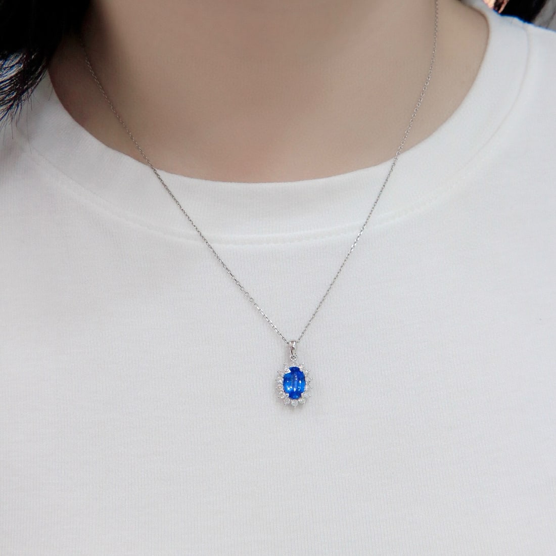 14k Gold 2.45 Ctw Natural Sapphire & Diamond Pendant( Without Chain ) - 8