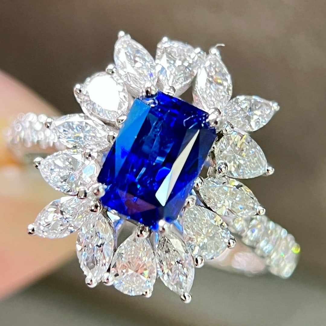 14k Gold 2.87 Ctw Natural Sapphire & Lab Grown Diamond Ring - 4