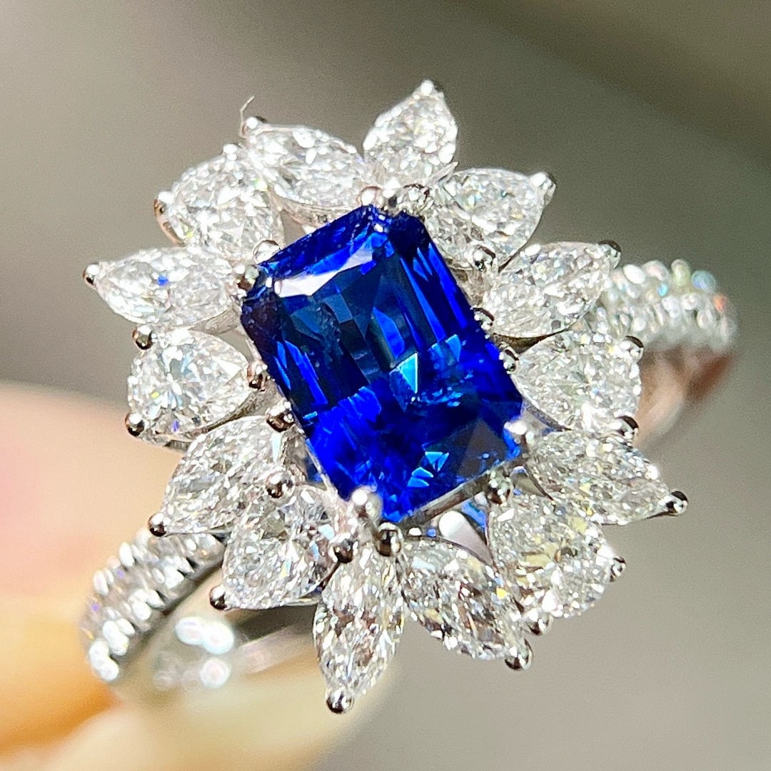 14k Gold 2.87 Ctw Natural Sapphire & Lab Grown Diamond Ring - 5